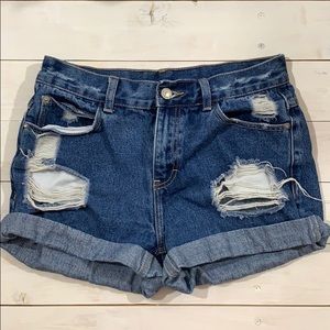 Denim Distressed Ripped Blue Jean Shorts 28